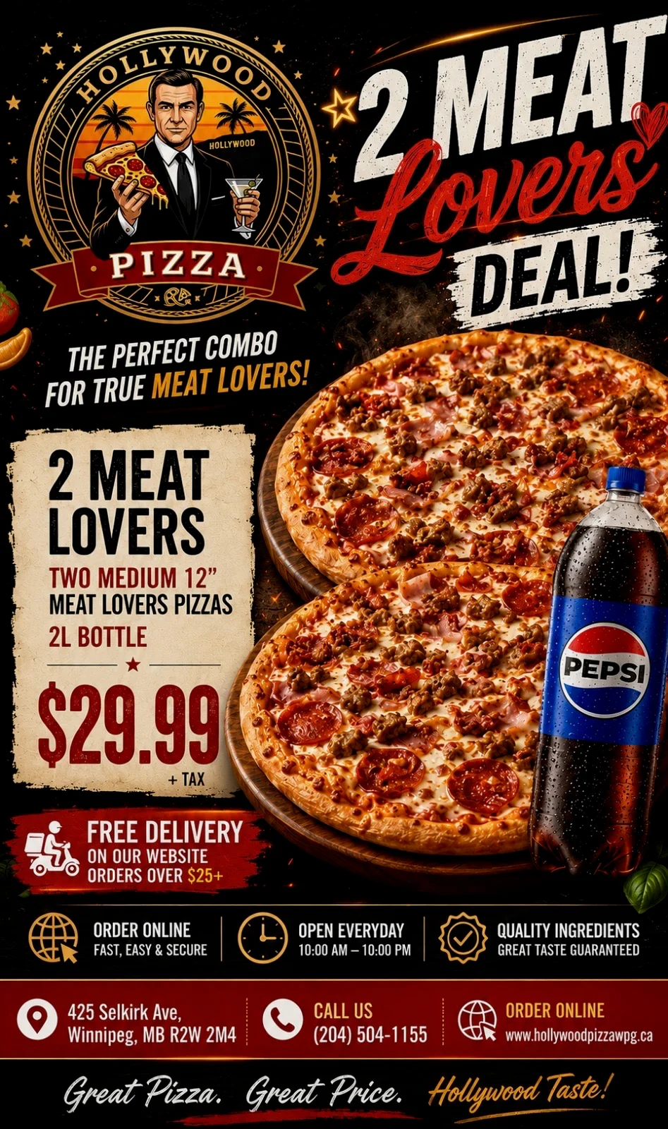 Hollywood Pizza special offer — order online in Winnipeg's North End