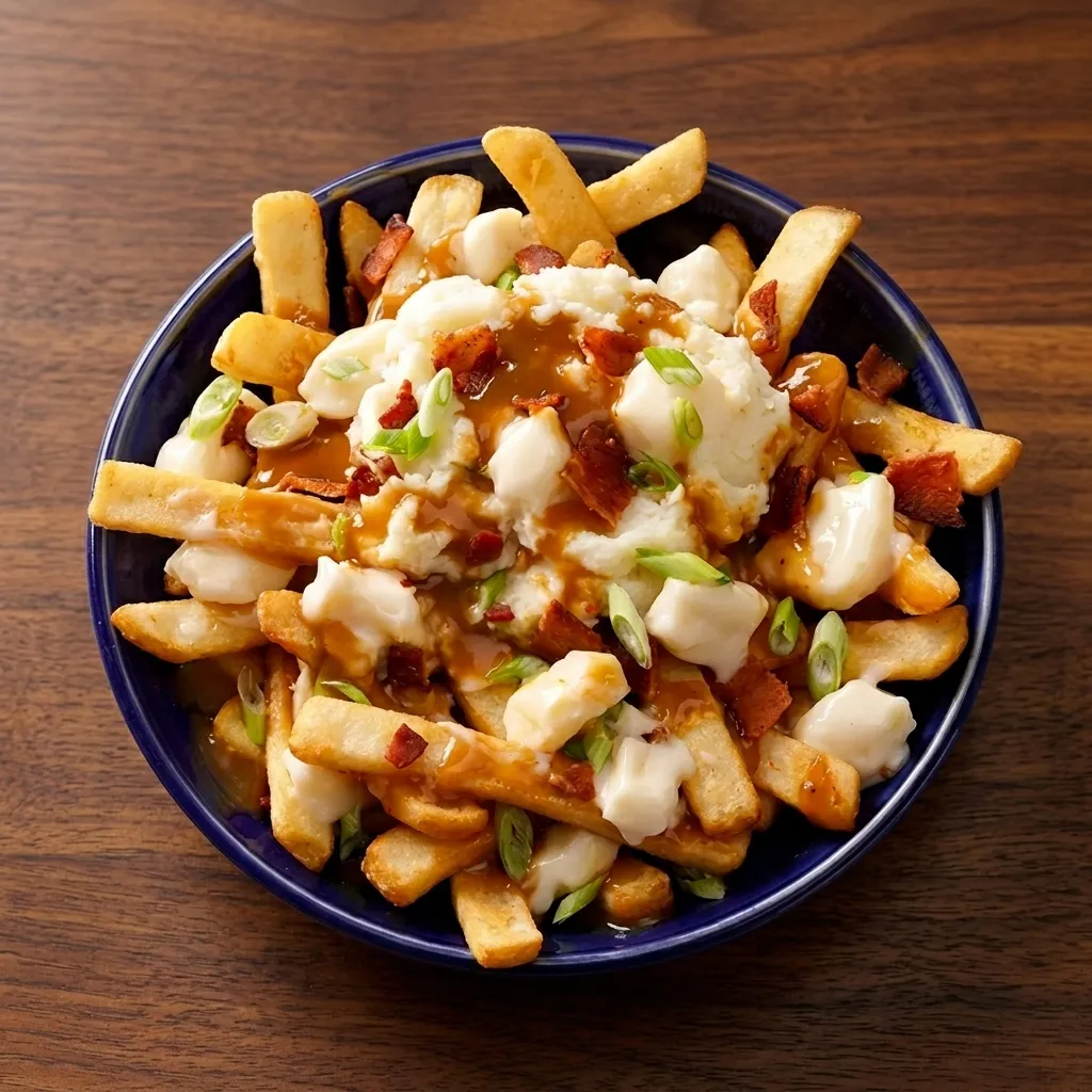Loaded poutine with gravy and cheese curds at Hollywood Pizza, Winnipeg North End
